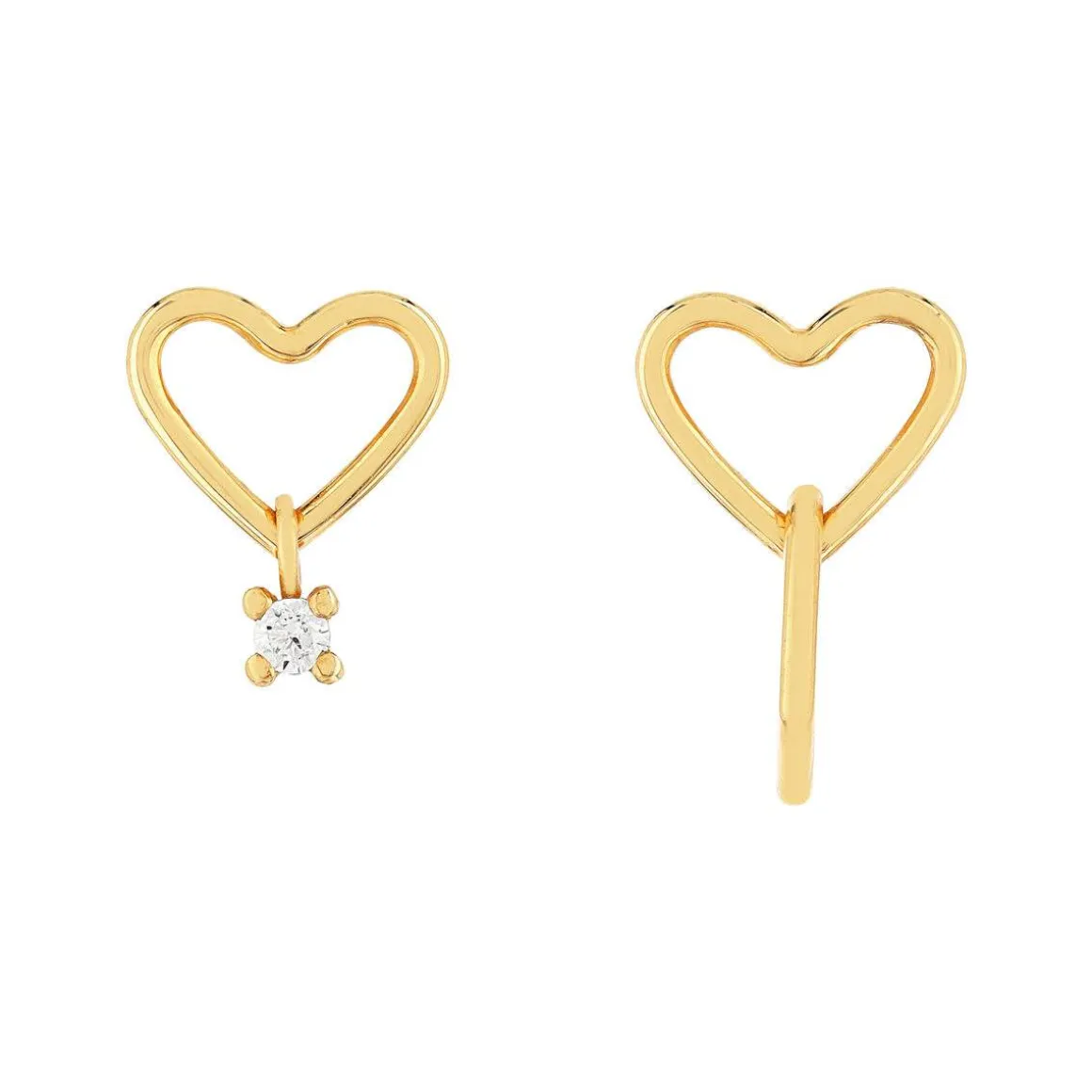 Boucles d'oreilles or 375 jaune coeurs zirconia