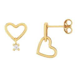 Boucles d'oreilles or 375 jaune coeurs zirconia