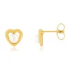 Boucles d'oreilles or 375 jaune coeurs perles de culture de Chine