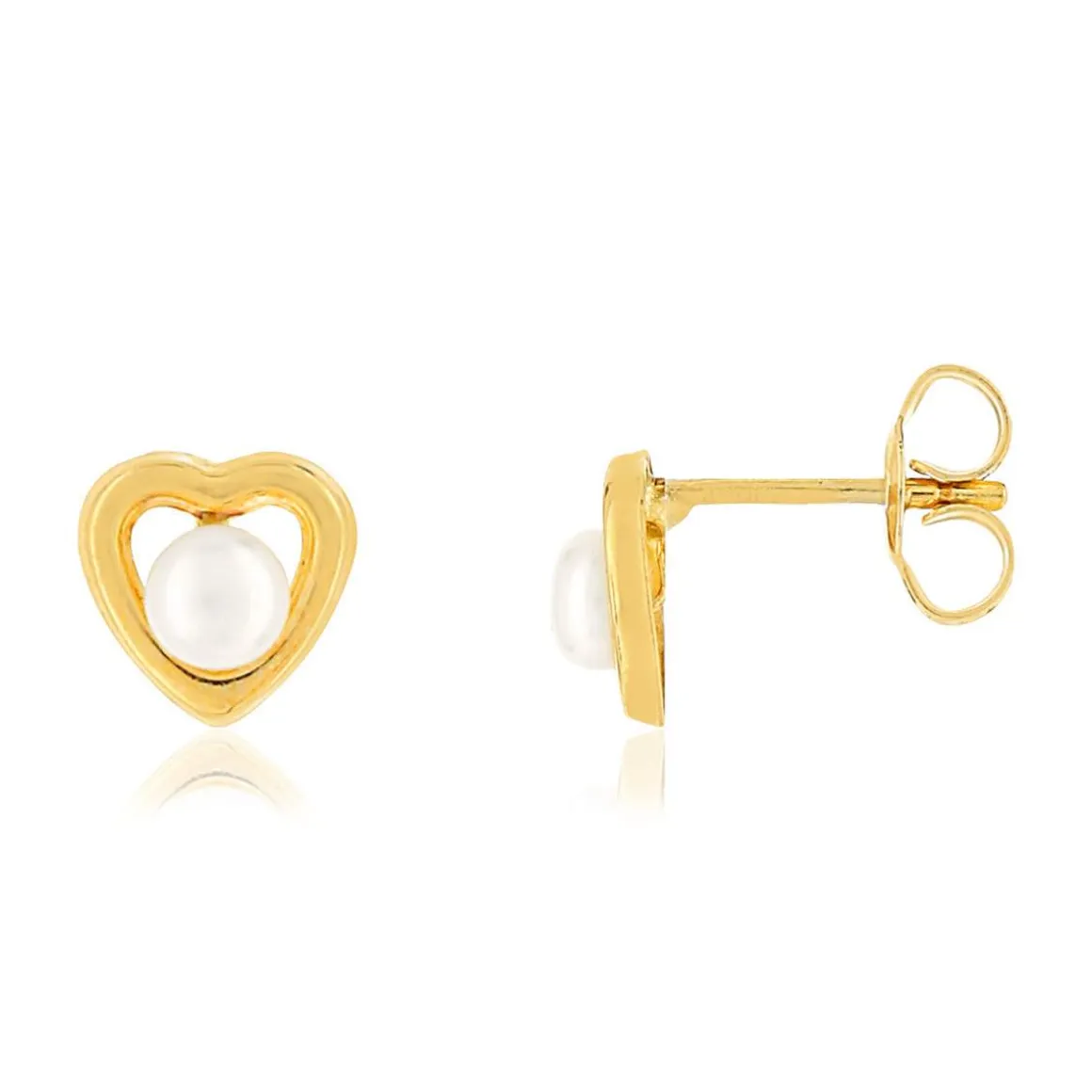 Boucles d'oreilles or 375 jaune coeurs perles de culture de Chine