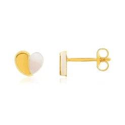 Boucles d'oreilles or 375 jaune coeurs nacres