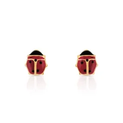 Boucles d'oreilles or 375 jaune coccinelles laques