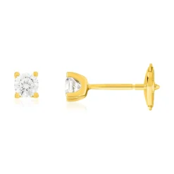 Boucles d'oreilles or 750 jaune diamant synthétique 0.4 carat