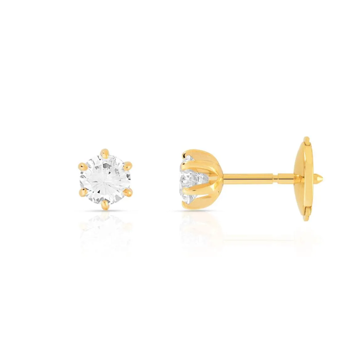 Boucles d'oreilles or 750 jaune diamants synthétiques 0.50 carat