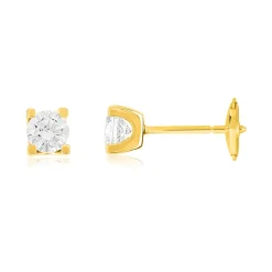 Boucles d'oreilles or 750 jaune diamant HSI 0,8 carat