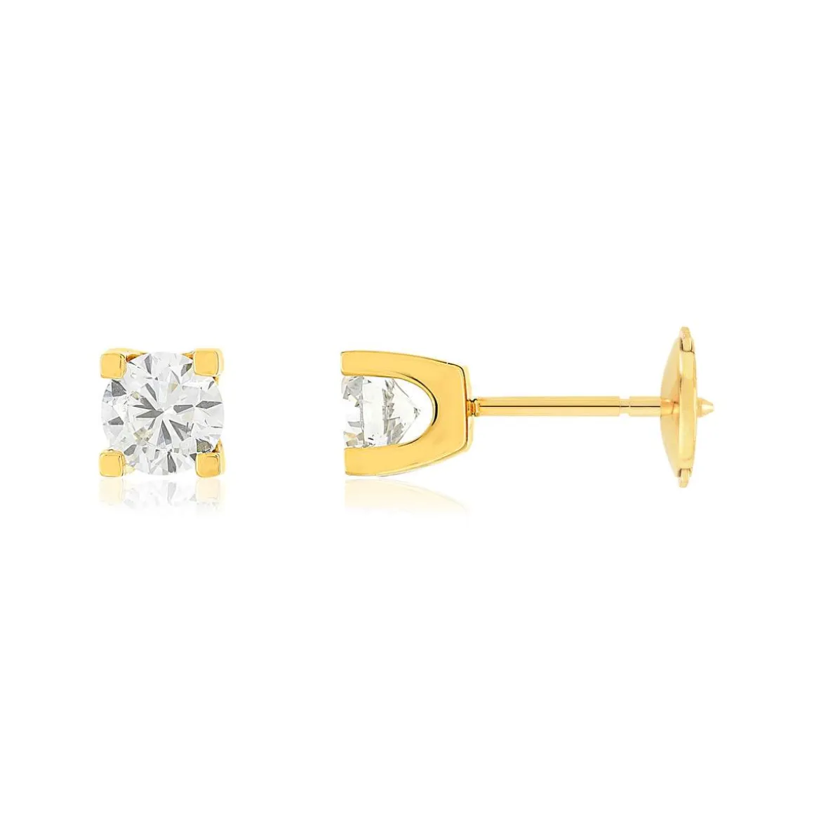 Boucles d'oreilles or 750 jaune diamant HSI 1 carat
