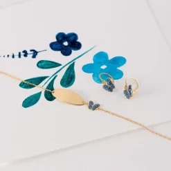 Boucles d'oreilles or 375 jaune et laque brisures papillons
