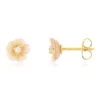 Boucles d'oreilles or jaune 375 fleur nacres roses et zirconias