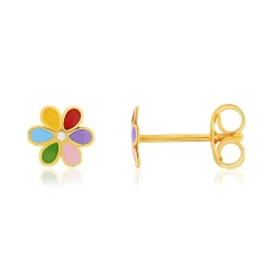 Boucles d'oreilles or jaune 375 fleurs laque colorée