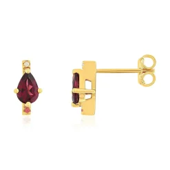 Boucles d'oreilles or 375 jaune grenat rhodolite et saphirs orange