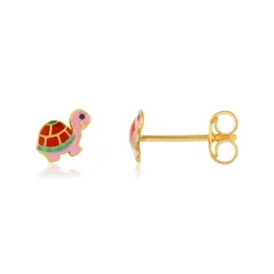 Boucles d'oreilles or jaune 375, laque. Motif tortue.