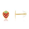 Boucles d'oreilles or jaune 375, laque. Motif fraise.