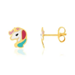 Boucles d'oreilles or jaune 375 licornes laque