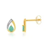 Boucles d'oreilles or 375 jaune émeraude diamants