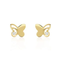 Boucles d'oreilles or 375 jaune papillons zirconias