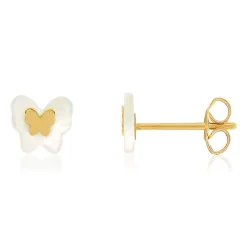 Boucles d'oreilles or jaune 375 papillons nacres