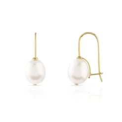 Boucles d'oreilles or 375 jaune pendants perles de culture de Chine