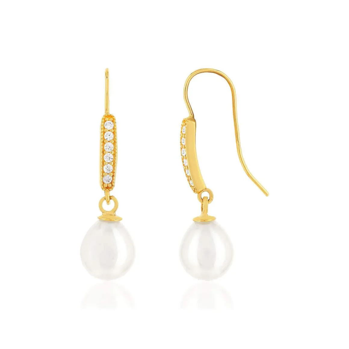 Boucles d'oreilles or jaune 375 perles de culture de chine zirconias