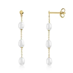 Boucles d'oreilles or 375 jaune pendants perles de culture de Chine