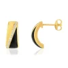 Boucles d'oreilles or 375 jaune résine noire et zirconias