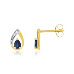 Boucles d'oreilles or 375 jaune saphir diamants