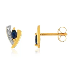 Boucles d'oreilles or 375 jaune 2 tons saphirs et diamants