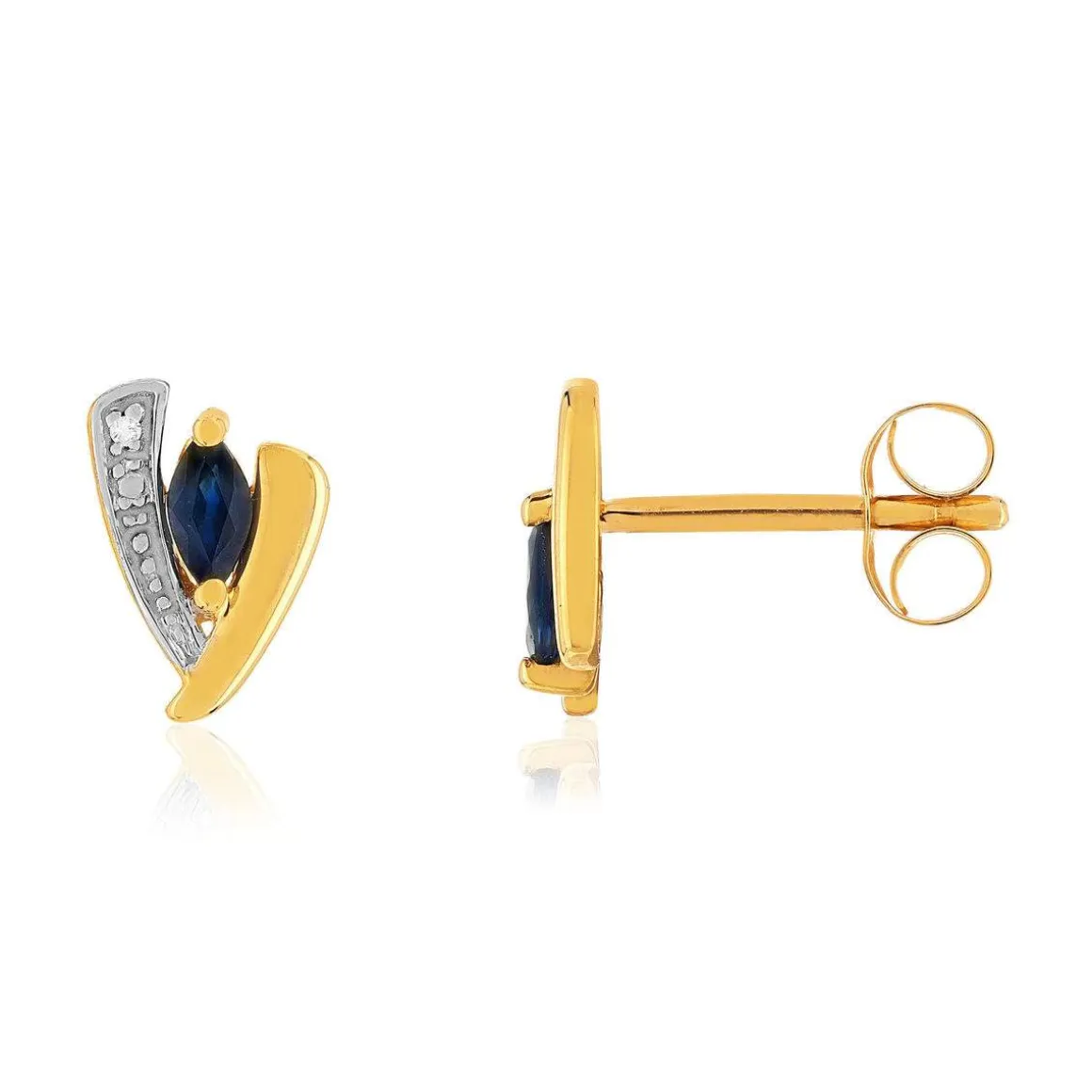 Boucles d'oreilles or 375 jaune 2 tons saphirs et diamants