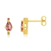 Boucles d'oreilles or 375 jaune tourmaline rose, grenat vert et rubis