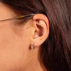 Boucles d'oreilles or 375 jaune tourmaline rose, grenat vert et rubis
