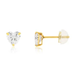 Boucles d'oreilles or 375 jaune zirconias blancs coeur
