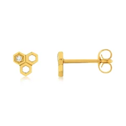 Boucles d'oreilles or 375 jaune zirconias motifs nids d'abeilles