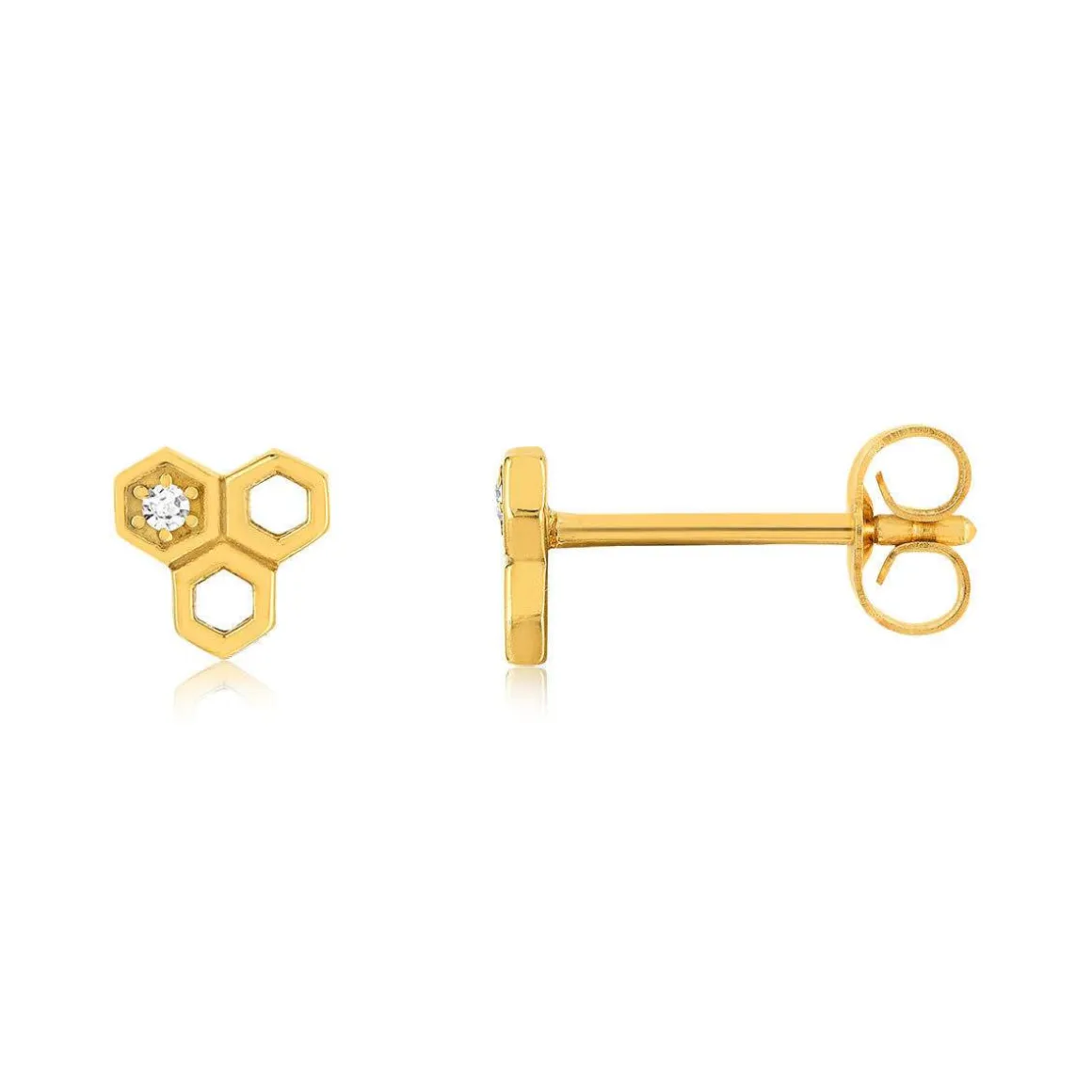 Boucles d'oreilles or 375 jaune zirconias motifs nids d'abeilles
