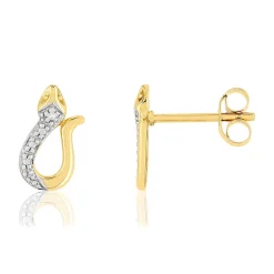 Boucles d'oreilles or 375 2 tons, diamants. Motif serpent.