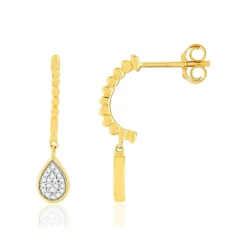 Boucles d'oreilles or 375 2 tons diamants motif goutte