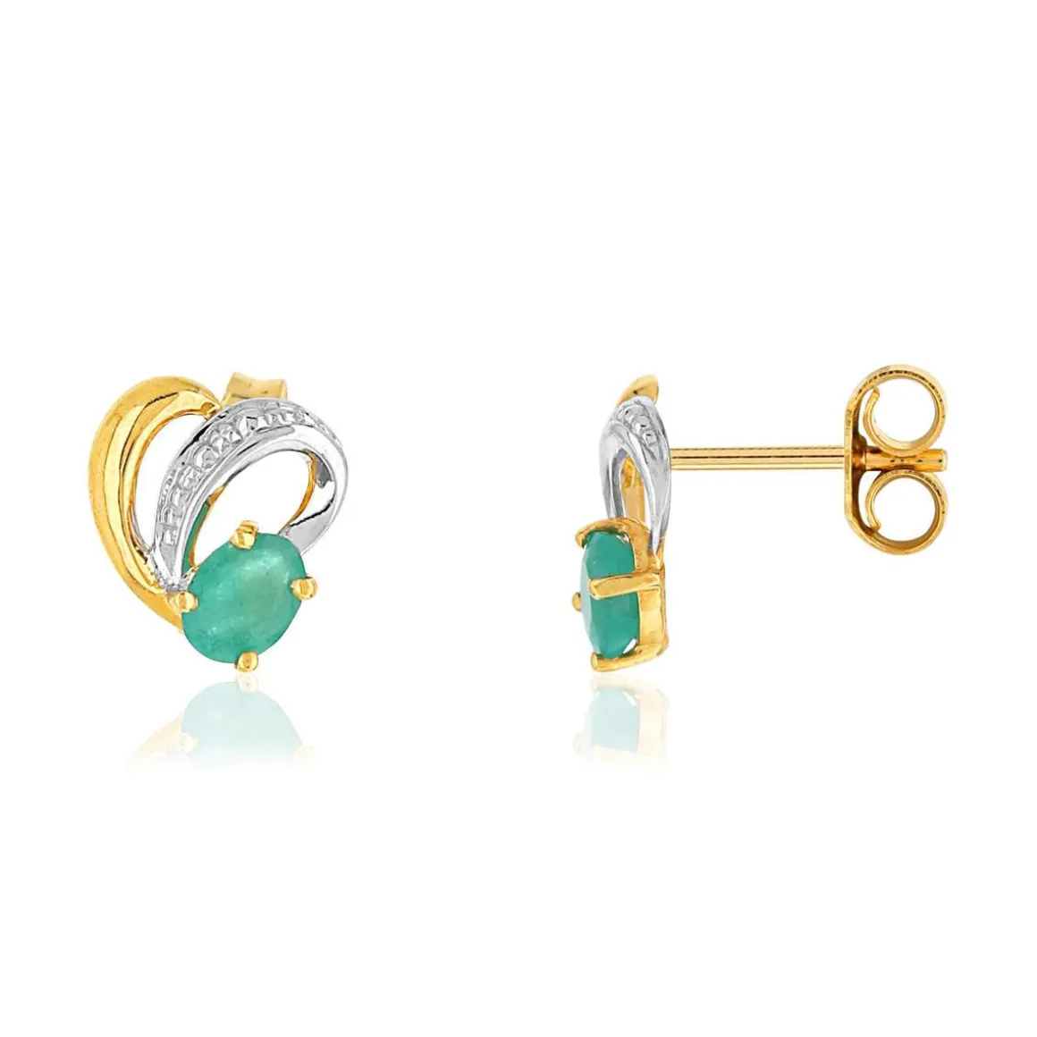Boucles d'oreilles or 375 2 tons émeraudes