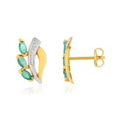 Boucles d'oreilles or 375 2 tons émeraudes