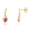 Boucles d'oreilles or 375 2 tons pendants rubis taille poire et diamants