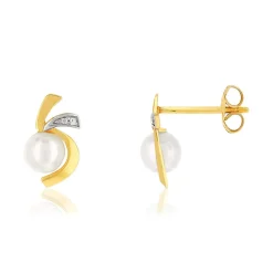 Boucles d'oreilles or 375 2 tons perles de culture de Chine et zirconias