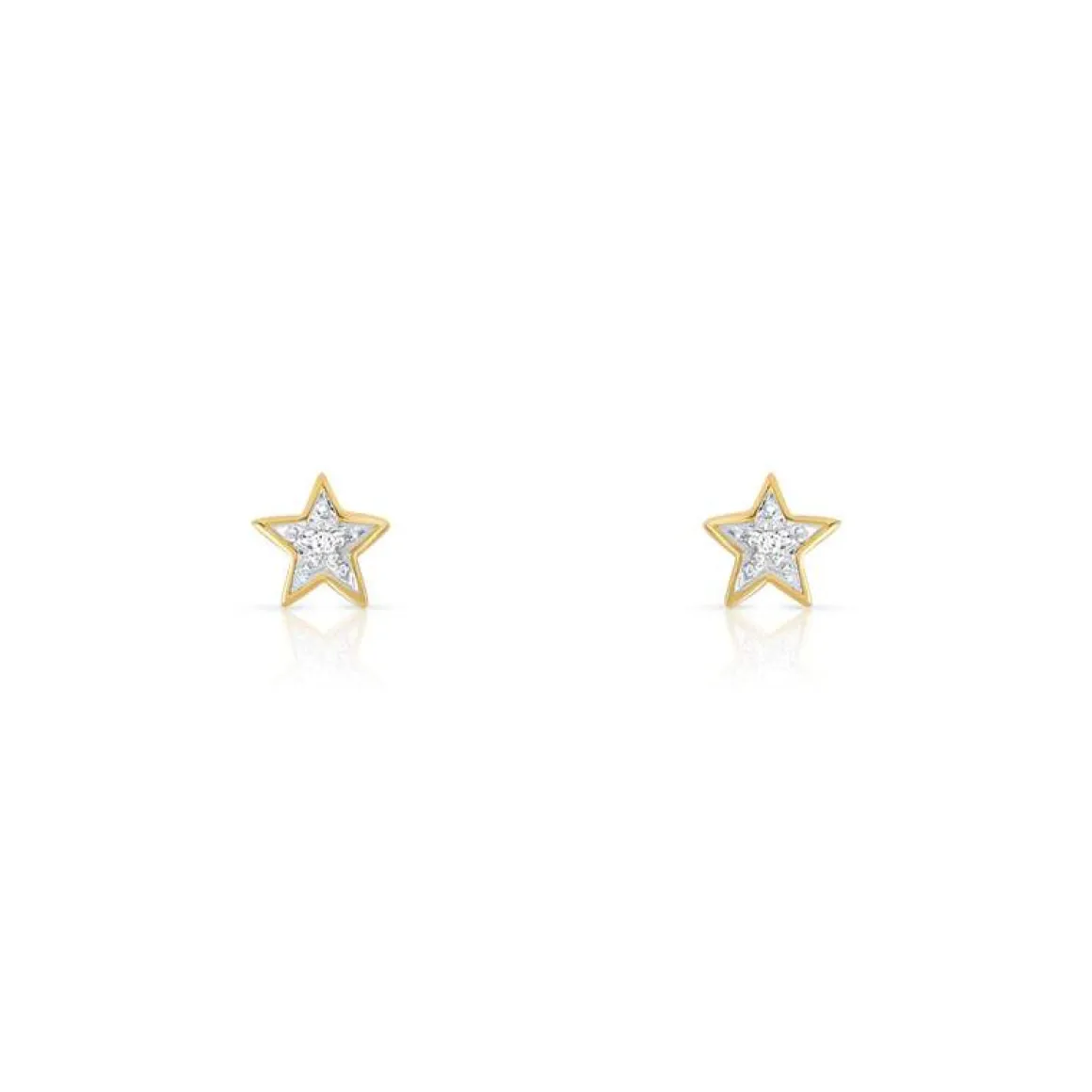 Boucles d'oreilles or 375 2 tons étoiles diamants