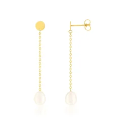 Boucles d'oreilles pendantes or jaune 375, perles de culture de Chine forme poire.