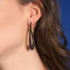 Boucles d'oreilles pendants argent 925 rose et ruthénium noir, zirconias noirs