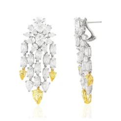 Boucles d'oreilles pendants argent 925 zirconias jaune et blanc