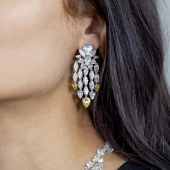 Boucles d'oreilles pendants argent 925 zirconias jaune et blanc