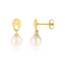 Boucles d'oreilles pendants or jaune 375, perles de culture de Chine.