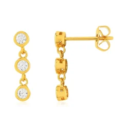 Boucles d'oreilles pendants plaqué or jaune, zirconias.