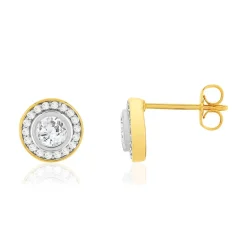 Boucles d'oreilles plaque or 2 tons zirconias