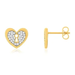 Boucles d'oreilles plaqué or jaune coeur et zirconias