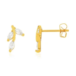 Boucles d'oreilles plaqué or jaune zirconias, motif fleur.