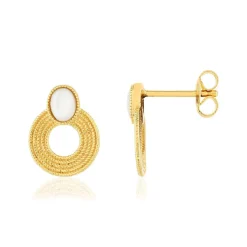 Boucles d'oreilles plaqué or nacres motif anneaux perlés