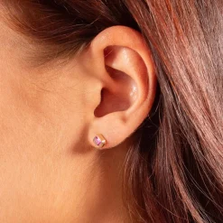 Boucles d'oreilles plaqué or pierres synthétiques roses